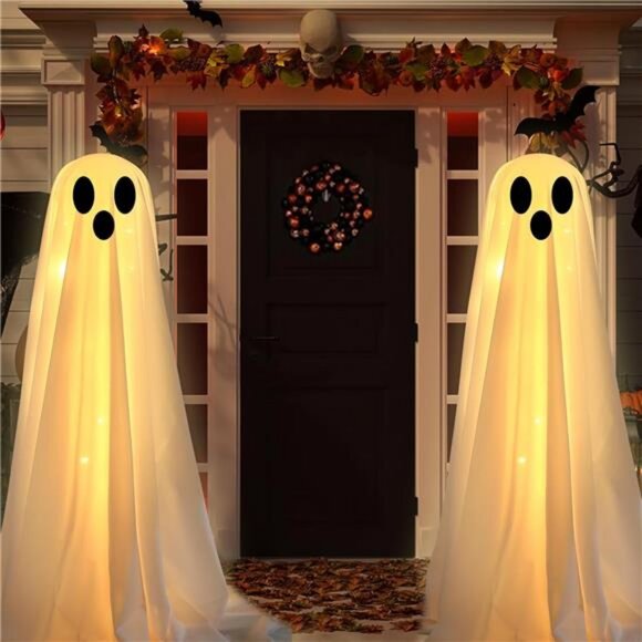 Halloween Decorations Outdoor -DIY 2PCS Large Lighted White Cloth Ghosts-Cute - Picture 1 of 7